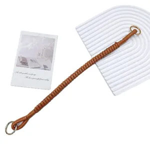Premium hand-woven brown PU leather bag strap handle with durable gold metal ring connectors