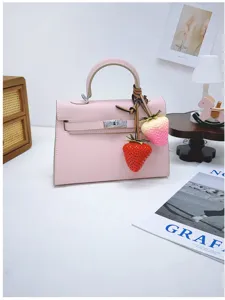 Large 3D realistic strawberry bag charm pendant with leather strap decoration