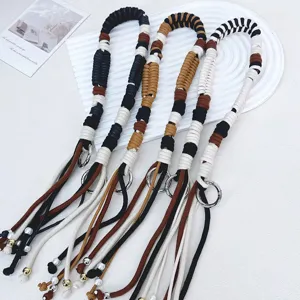 Handmade Woven Cotton Rope Bag Strap Multi-functional Replacement Shoulder Strap With Metal Ring Buckles Tassels Beads For Women Handbags Bag Accessories