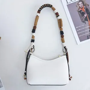 Stylish hand-woven cotton cord replacement shoulder strap for versatile white crossbody bags