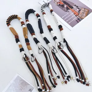 Handmade multicolored woven cotton rope bag shoulder straps with stylish tassel details