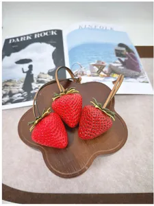 Realistic large red strawberry bag charm pendant for handbags and backpacks set of 3
