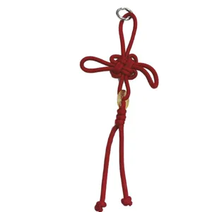 Hand-woven red Chinese knot bag pendant and keychain with gold coin accent
