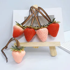 Realistic 3D Strawberry Bag Charm With Leather Strap Artificial Fruit Pendant Cute Handbag Accessory For Women Girls Gift