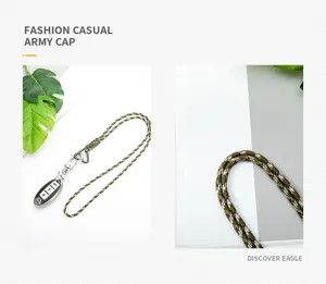Close-up detail of camouflage paracord lanyard with durable metal hook