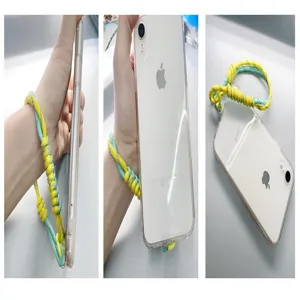 Durable woven phone wrist strap anti-lost lanyard with yellow and blue paracord design