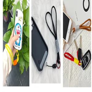 Detail of handmade woven colorful rope lanyards used for phone straps and keychains