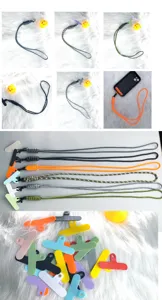 Set of multi-color braided phone lanyards with durable T-shaped gasket inserts.