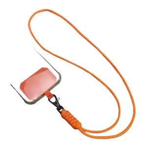 Orange braided mobile phone lanyard with ultra-thin universal TPU clip for anti-lost use