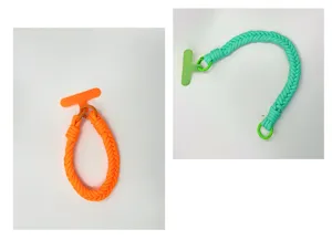Durable braided nylon phone wrist straps in vibrant orange and mint green colors