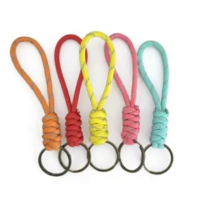 Set of five colorful minimalist braided parachute cord keychains with sturdy metal rings