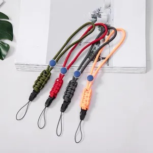 Set of colorful braided paracord wrist lanyards for phones and cameras in four colors