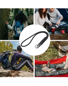 Durable black braided paracord neck lanyard with heavy-duty metal clasp for outdoor gear.