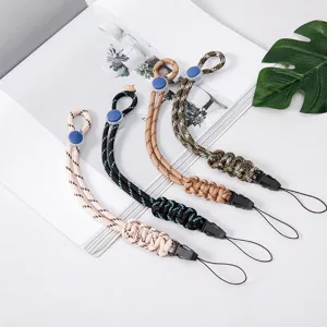 Set of four colorful braided paracord wrist lanyards for mobile phones and cameras