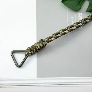 Handmade braided camo paracord lanyard strap with durable triangle metal carabiner clip