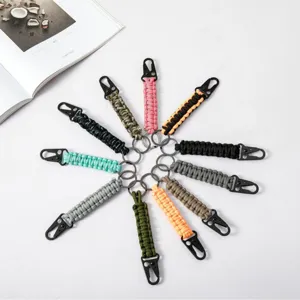 Hand-woven 7-strand paracord keychains with eagle beak carabiners in various colors