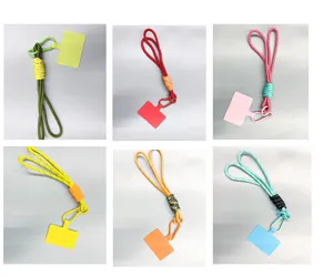 Hand-woven colorful braided phone lanyards with carabiner and patch, six color options set.