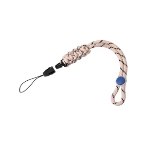 Durable braided phone wrist strap with a detachable plastic buckle and blue bead