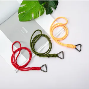 Hand-braided paracord lanyards in red, green, and orange with metal clips