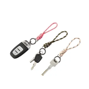 Set of three handmade braided paracord keychains featuring figure-8 spring rings and hooks