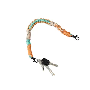 Colorful hand-woven paracord keychain lanyard with dual black metal lobster clasps