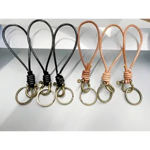 Handmade genuine leather rope keychain with retro metal horseshoe buckle, set of 6