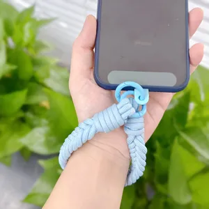 Stylish light blue braided phone wrist strap lanyard for mobile phone and key chains