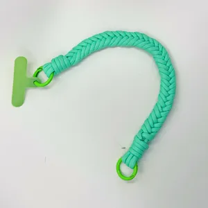 Mint green braided paracord phone lanyard strap with a lime green wrist connector