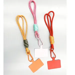 Hand-braided colorful phone lanyards with metal carabiner clips for keys and bags
