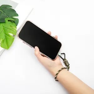 Durable braided camo paracord wrist lanyard with heavy duty metal buckle for phone