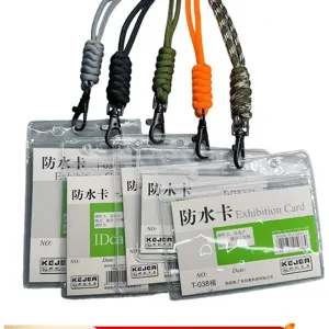 Multicolor braided paracord lanyards with waterproof clear ID card holders