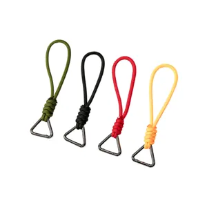 Durable 7-strand braided paracord wrist lanyards with triangular metal carabiners in four colors