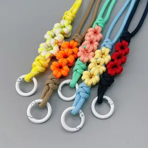 Woven daisy paracord phone wrist strap and keychain lanyard with white metal rings
