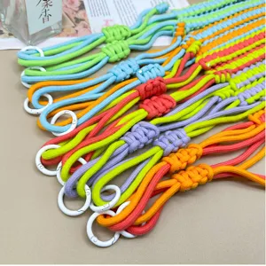 Handmade colorful braided crossbody phone lanyard and camera strap with hooks.