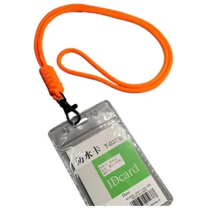 Bright orange paracord neck lanyard with waterproof transparent ID card holder clip