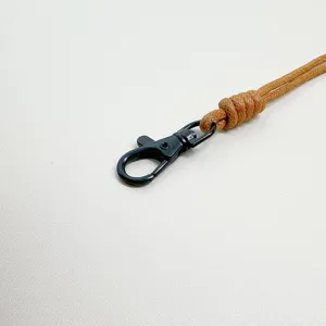Professional brown wax rope lanyard featuring a durable black metal lobster clasp