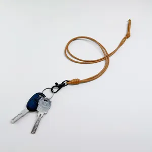 Durable brown waxed cord neck lanyard featuring a black metal clasp for keys and ID cards
