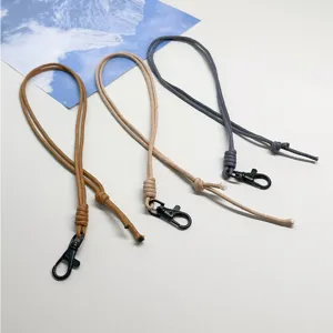 Set of 3 colorful waxed cord lanyards with black metal lobster clasps for ID cards