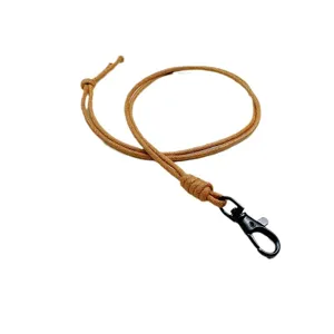 Durable waxed cord lanyard with black metal swivel clasp for ID badges