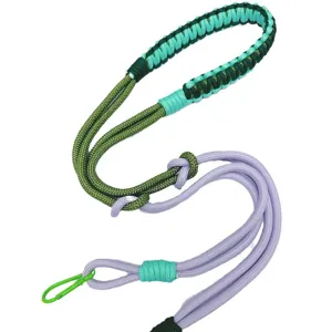 Handwoven multicolor paracord shoulder strap with metal carabiner for cameras and bags.