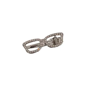 Elegant silver glasses-shaped hair clip encrusted with sparkling rhinestones