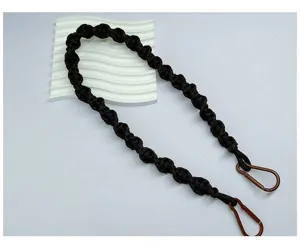 Hand-woven black braided rope shoulder strap with durable bronze metal clips for bags