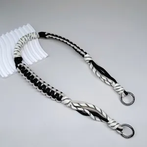 Handgeweven driekleurige paracord tasriem met zilveren metalen ringen voor schoudertassen