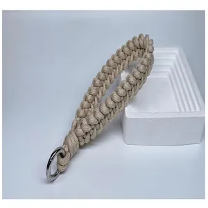 Detail view showing the intricate texture of this handmade braided wrist strap lanyard