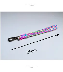 Detailed view of colorful braided paracord lanyard with 25cm length measurement