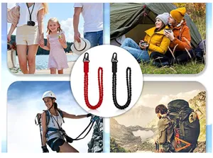 Heavy duty paracord lanyard for hiking and climbing shown in outdoor usage scenarios.
