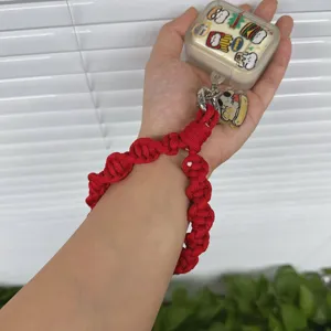 Correa de muñeca de paracord trenzada roja hecha a mano para teléfonos y llaveros