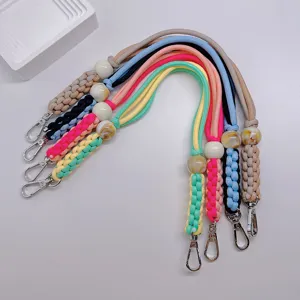 Cordon de Téléphone Tressé à la Main Dragonne Avec Perles Fermoir Mousqueton en Alliage de Zinc Accessoire Bijou de Sac Porte-Clés Multicolore