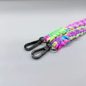 Heavy-duty colorful braided paracord lanyard with dual gunmetal lobster clasps