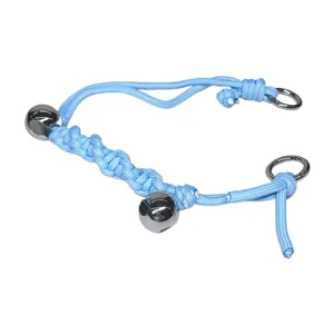 Light blue handmade braided bag strap with silver metal beads and rings replacement